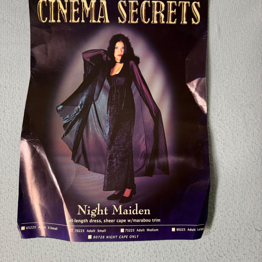 Vintage Cinema Secrets Night Maiden Black Velvet Dress Sheer Hooded Cape Small